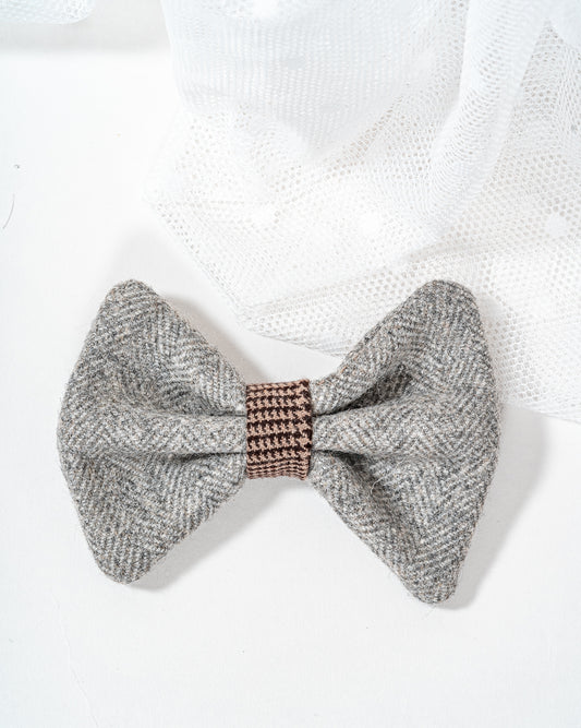 Grey Wool Dog Bow