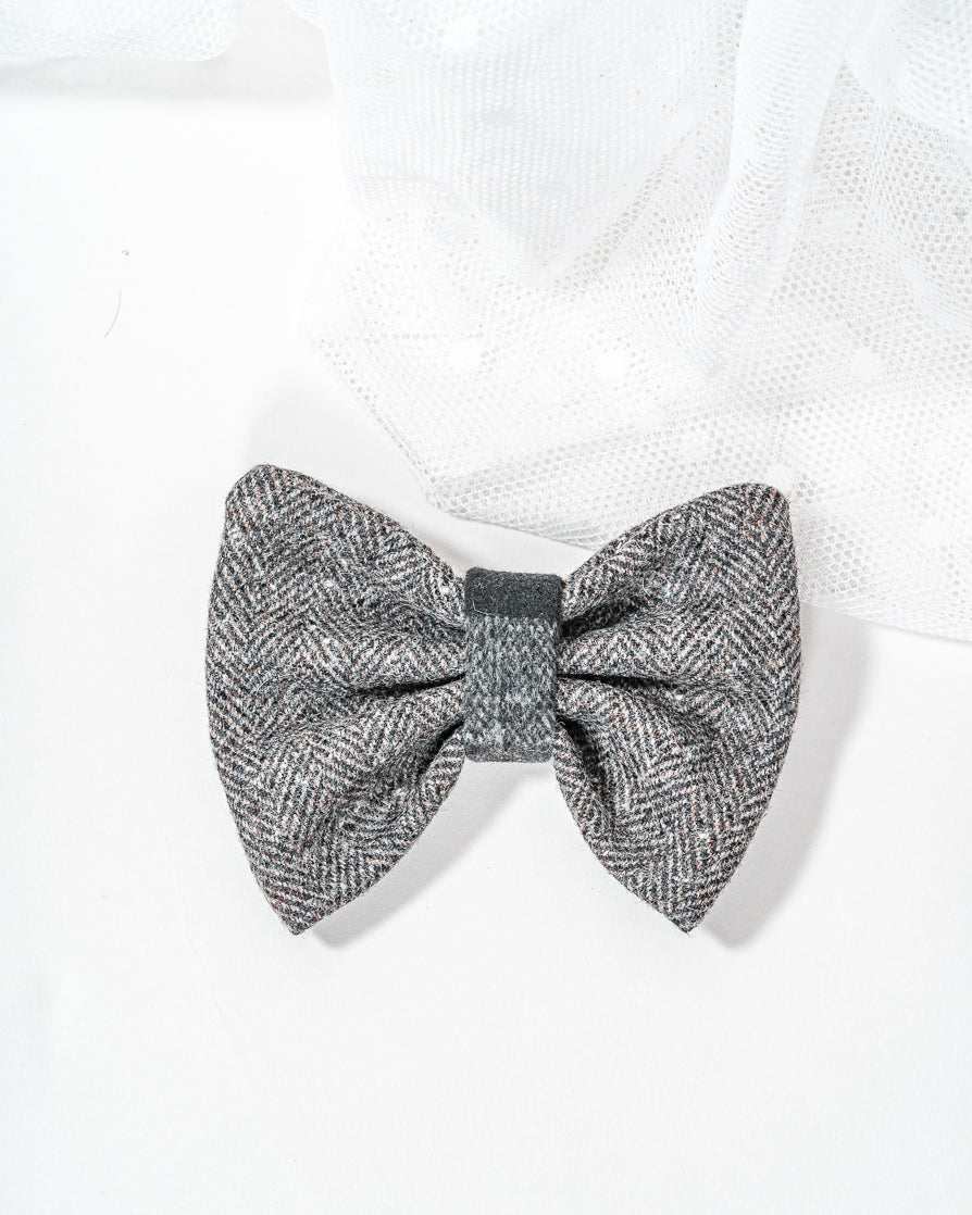 Grey Wool Dog Bow