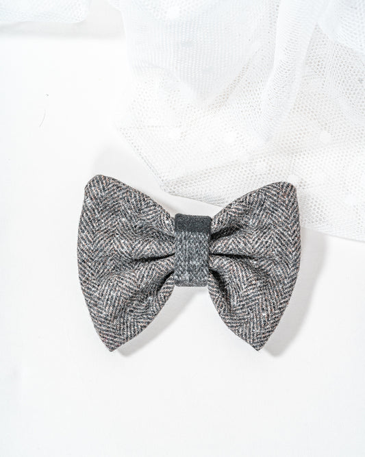 Grey Wool Dog Bow