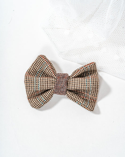 Brown Tweed Wool Dog Bow