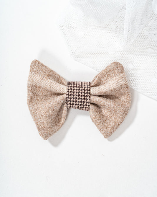 Pale Brown Wool Dog Bow