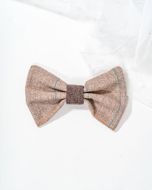 Brown and Blue Wool Dog Bow