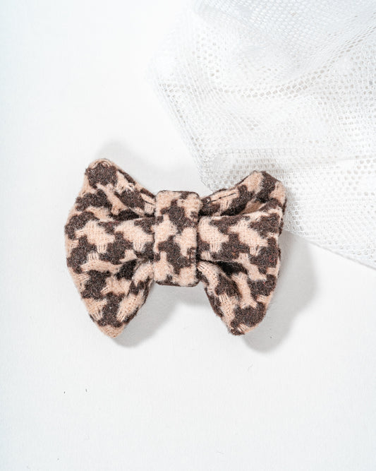 Cream and Brown Wool Dog Bow